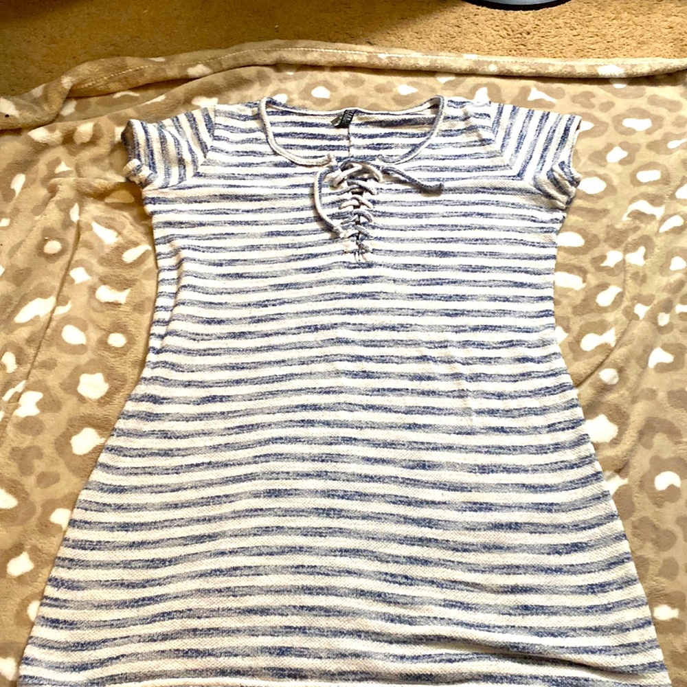 3/4/$15 Blue and white striped lace up front dress.